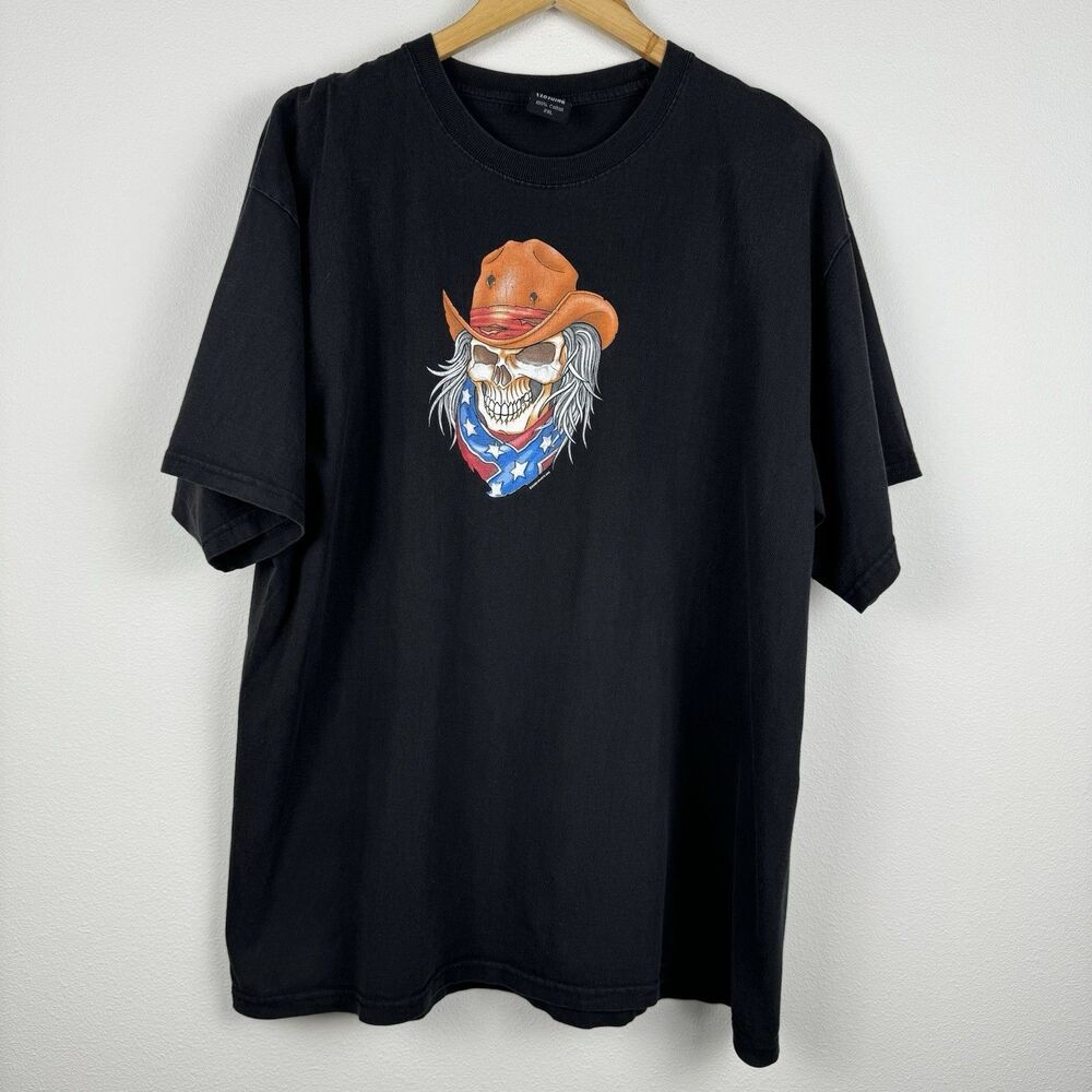 Lightning Clothing Flaming Rebel Biker 2002 Black T-Shirt 2XL Vintage Sturgis
